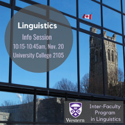 Linguistics Fall Preview graphic - time 10:15am in University College, Nov. 20, 2022